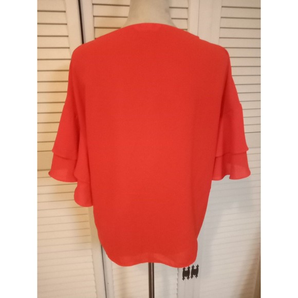 H&M Xl Red Short Ruffle Sleeves Cherry Girl Flowy Summer Lightweight - Picture 3 of 10